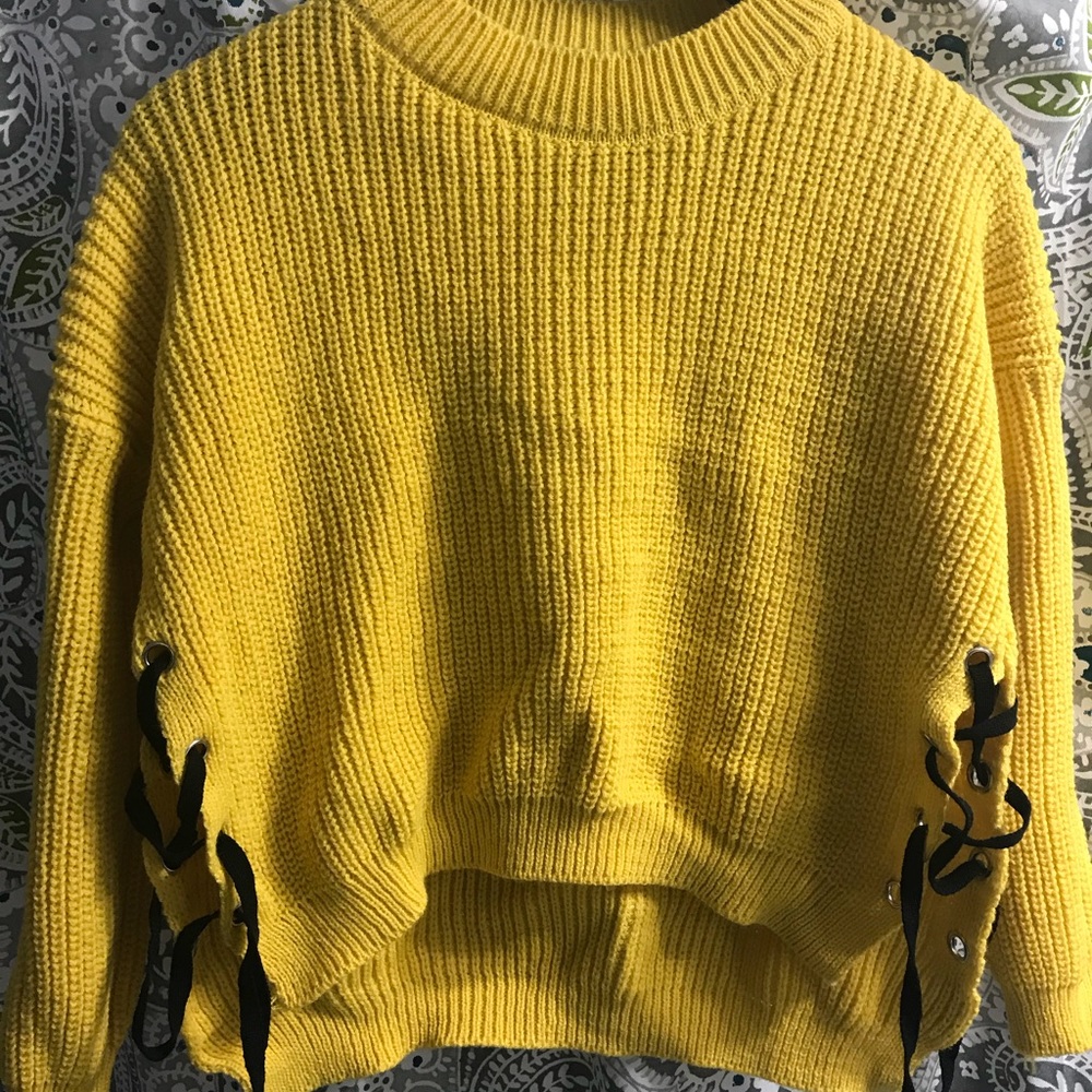 mustard long sleeve knitted shirt
